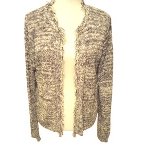 New Directions Tweed style fringed gray open cardigan. Petite Large